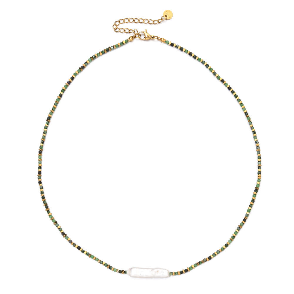 Collana di perline in stile boho con pietre preziose sfaccettate Narce Olivenorma