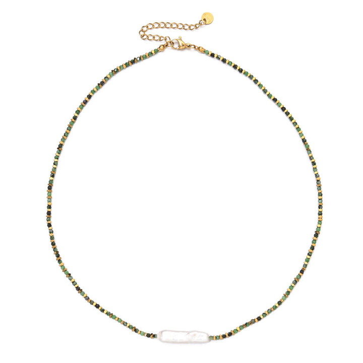 Collana di perline in stile boho con pietre preziose sfaccettate Narce Olivenorma
