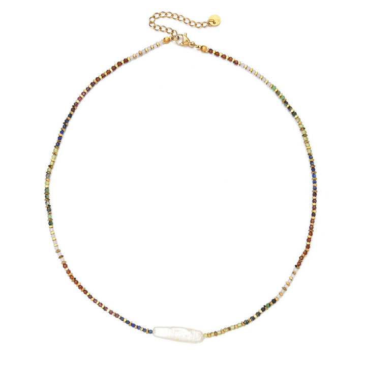 Collana di perline in stile boho con pietre preziose sfaccettate Narce Olivenorma