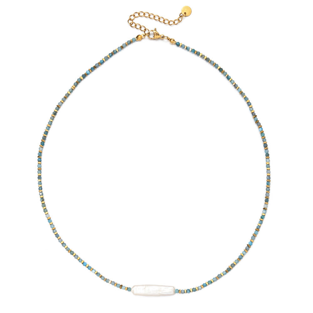 Collana di perline in stile boho con pietre preziose sfaccettate Narce Olivenorma