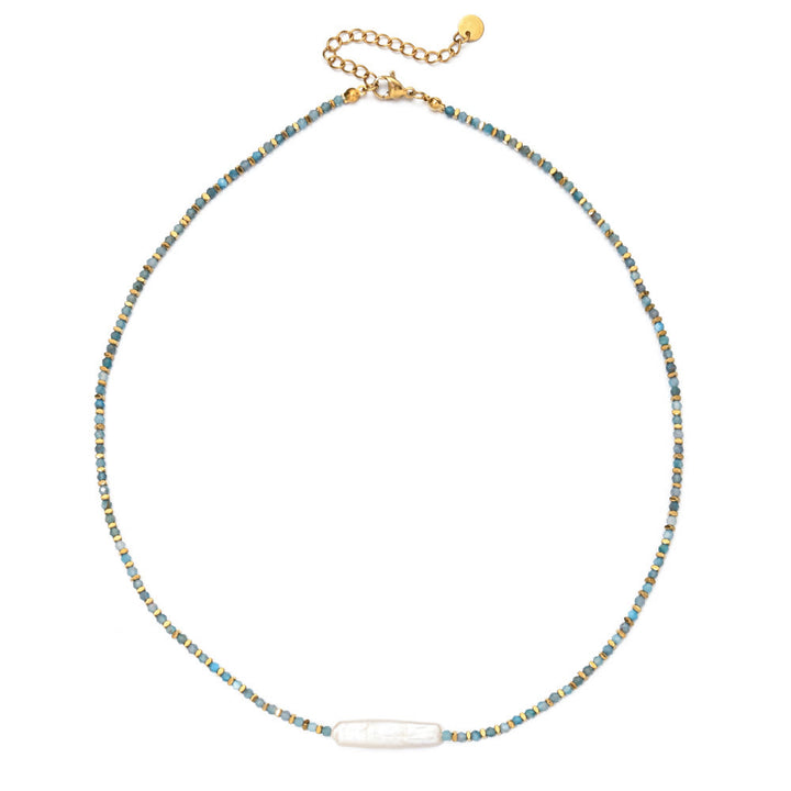 Collana di perline in stile boho con pietre preziose sfaccettate Narce Olivenorma