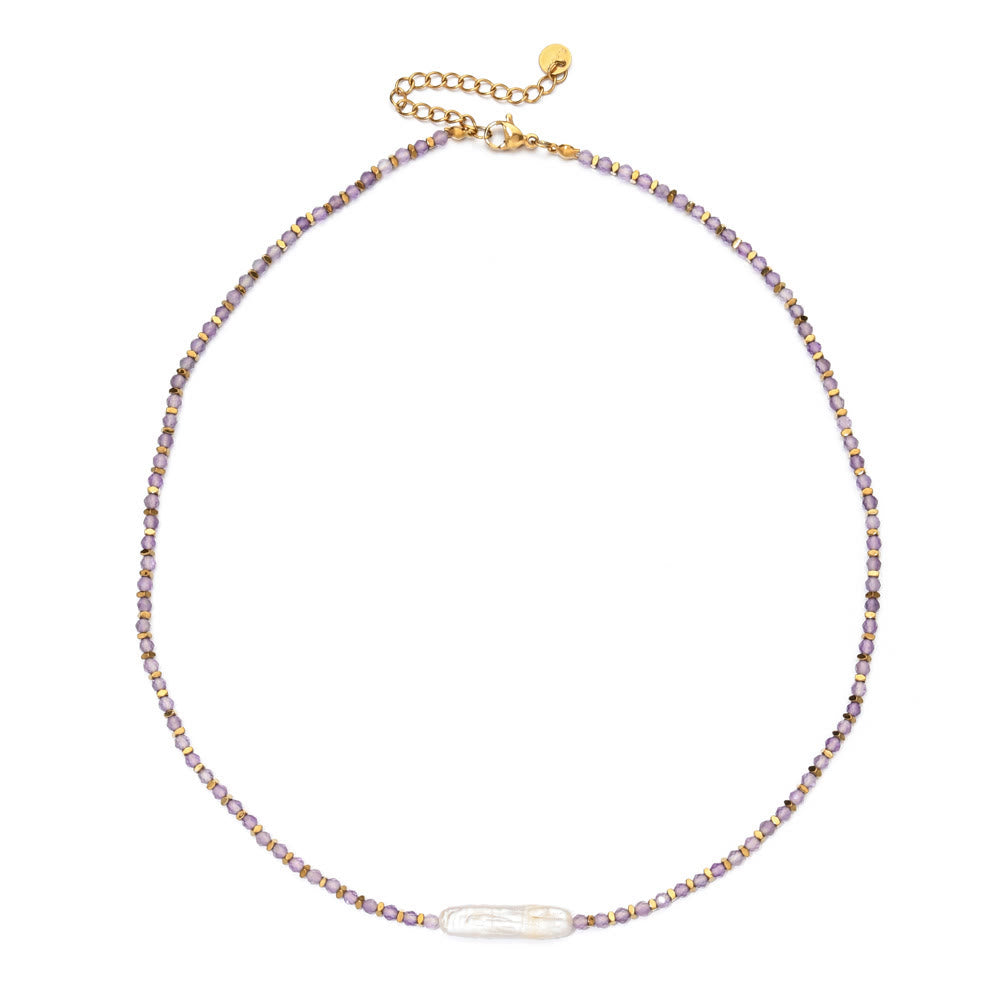 Collana di perline in stile boho con pietre preziose sfaccettate Narce Olivenorma