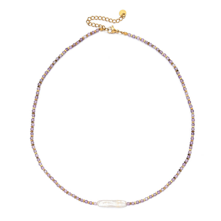 Collana di perline in stile boho con pietre preziose sfaccettate Narce Olivenorma