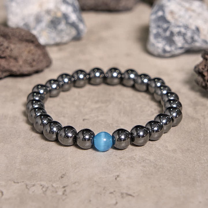 Braccialetto di perline in pietra blu occhio di gatto ematite Olivenorma