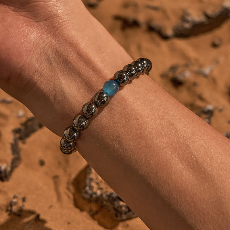 Braccialetto di perline in pietra blu occhio di gatto ematite Olivenorma