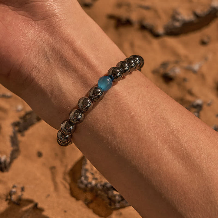 Braccialetto di perline in pietra blu occhio di gatto ematite Olivenorma