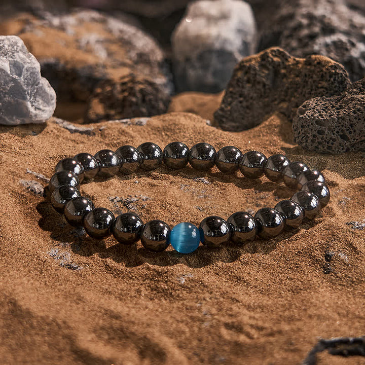 Braccialetto di perline in pietra blu occhio di gatto ematite Olivenorma