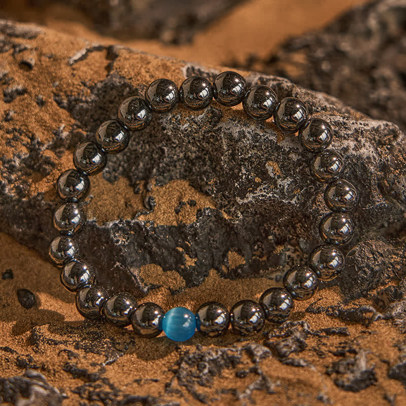 Braccialetto di perline in pietra blu occhio di gatto ematite Olivenorma