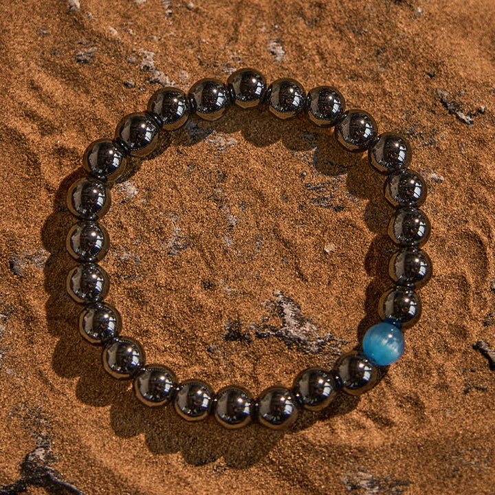 Braccialetto di perline in pietra blu occhio di gatto ematite Olivenorma