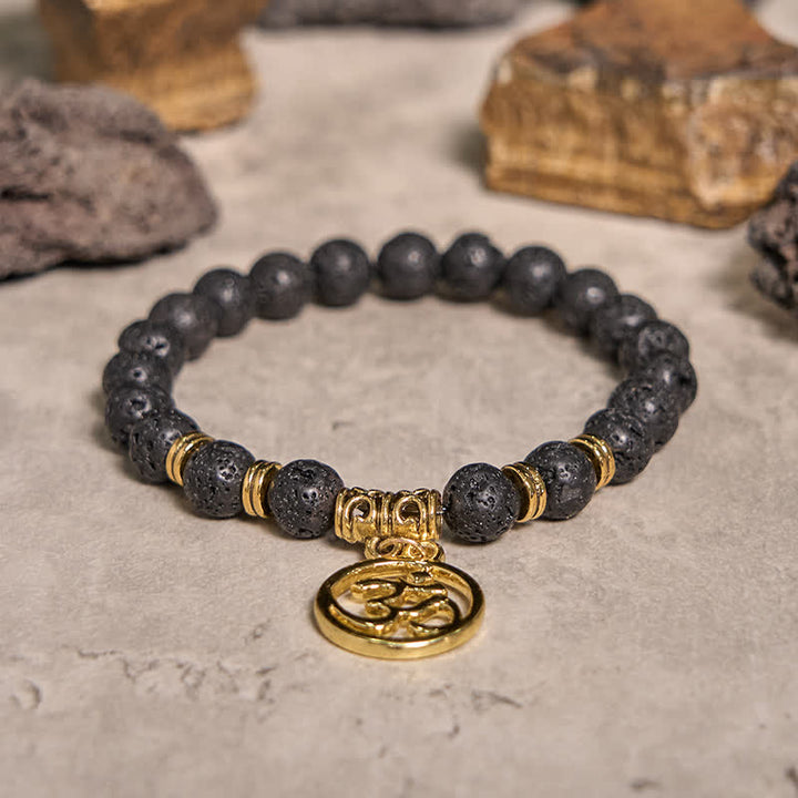 Bracciale con ciondolo OM in pietra lavica naturale Olivenorma