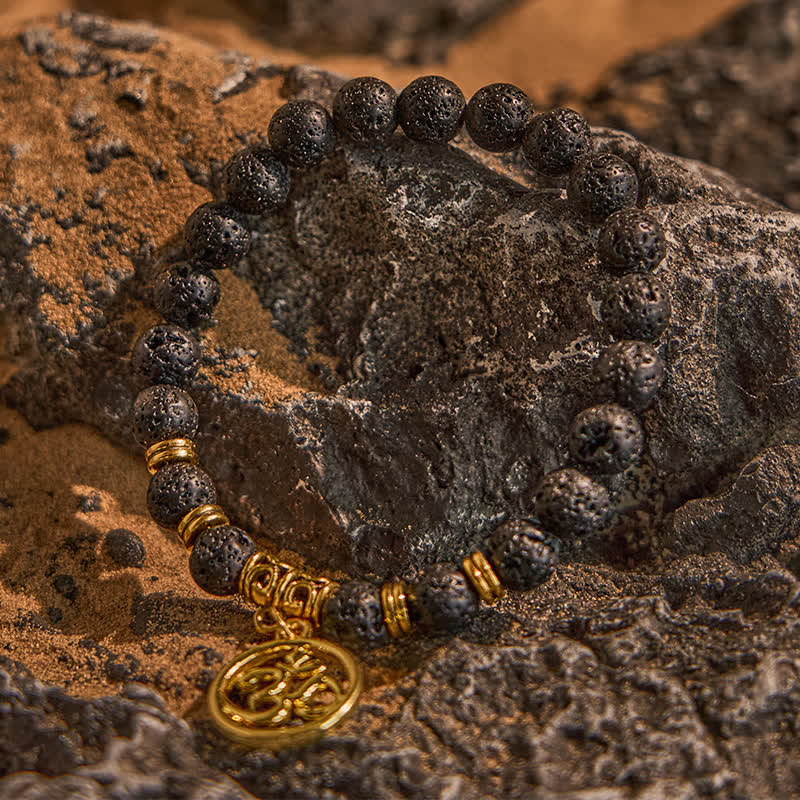 Bracciale con ciondolo OM in pietra lavica naturale Olivenorma