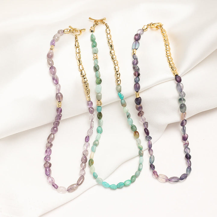 Collana girocollo con perline di pietra preziosa amazzonite irregolare Olivenorma