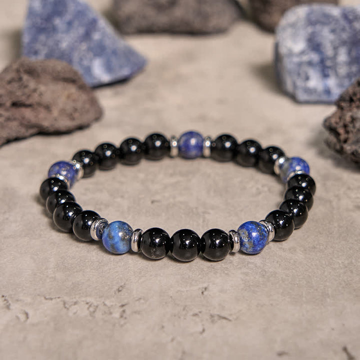 Bracciale Olivenorma con perline di onice nero naturale e lapislazzuli
