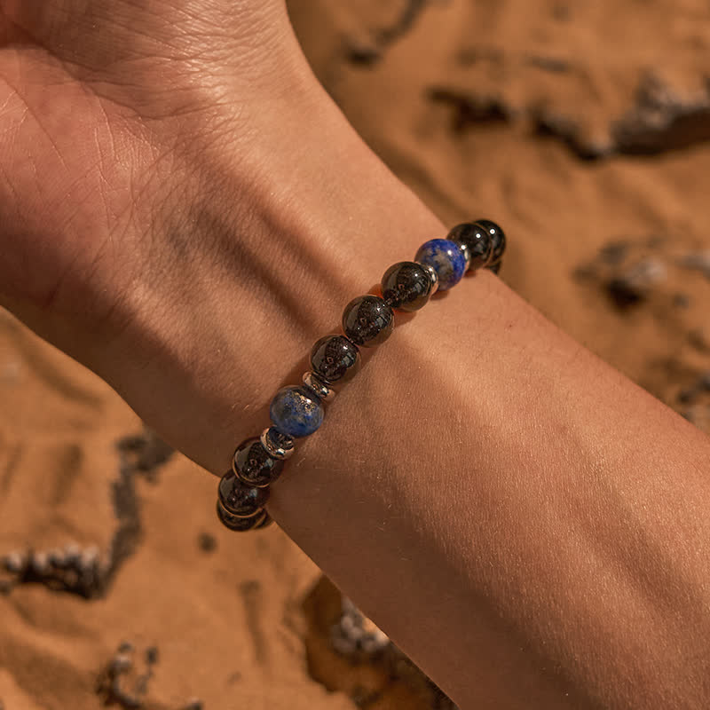 Bracciale Olivenorma con perline di onice nero naturale e lapislazzuli