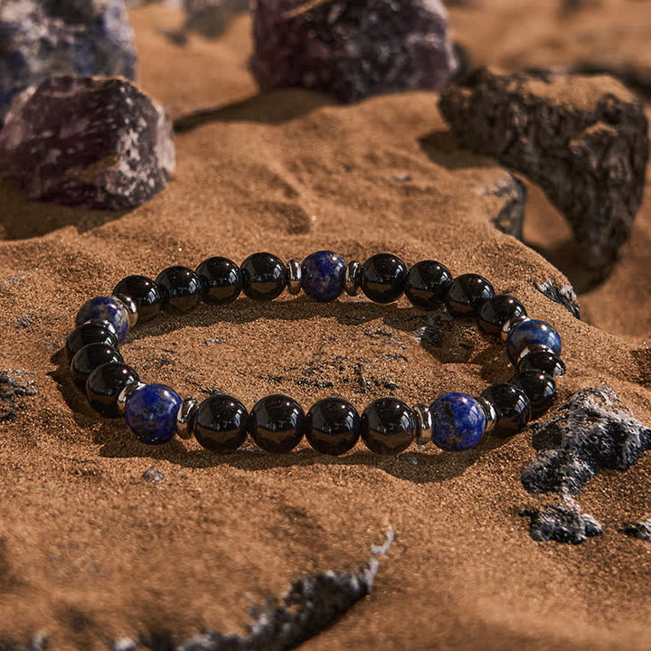 Bracciale Olivenorma con perline di onice nero naturale e lapislazzuli