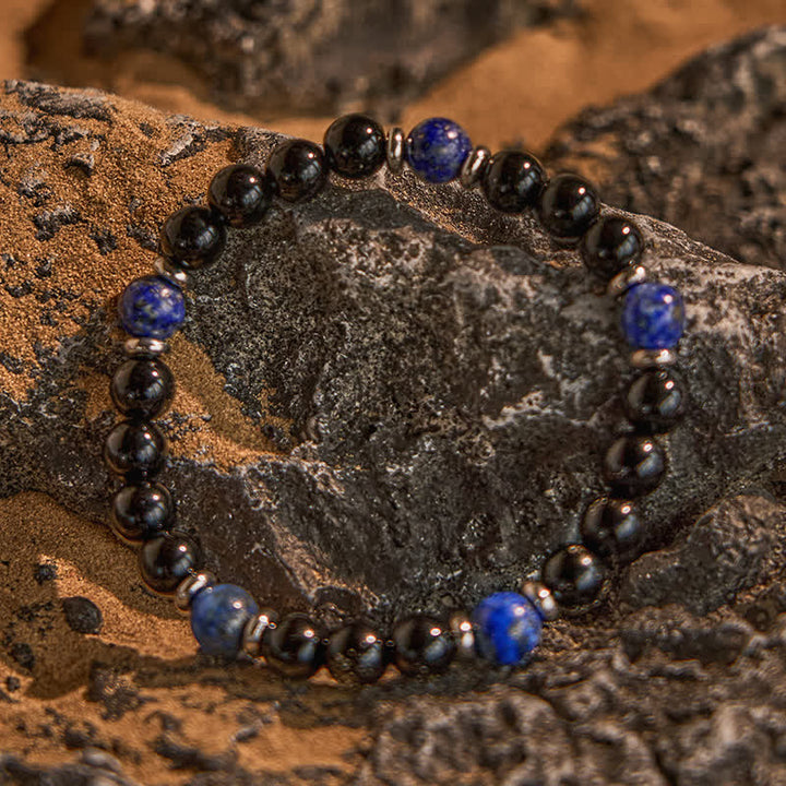 Bracciale Olivenorma con perline di onice nero naturale e lapislazzuli