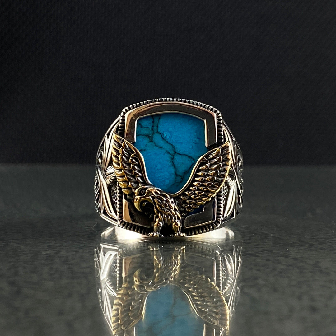Olivenorma Vintage Eagle Shaped Natural Turquoise Rings