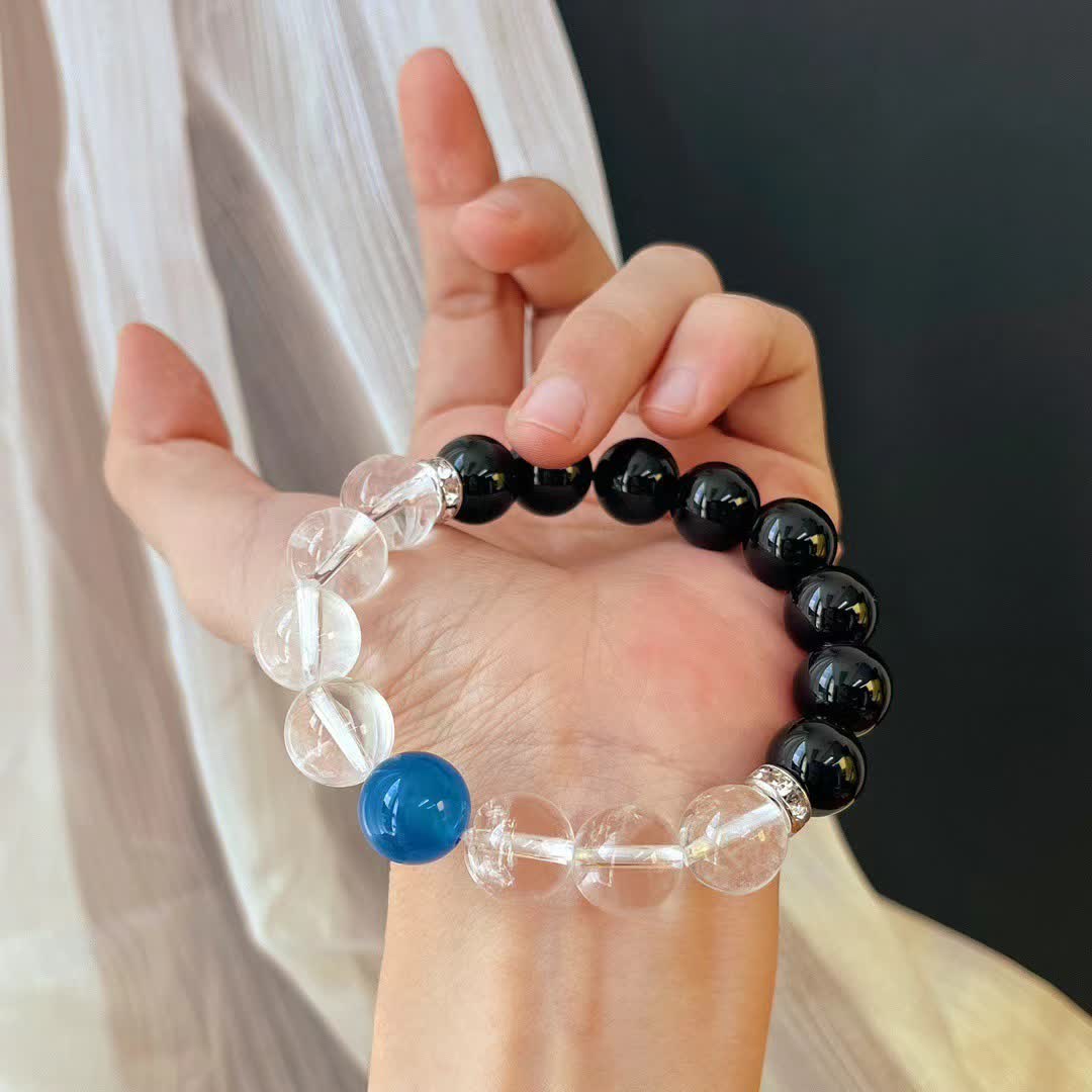 Olivenorma Bracciale con perline di cristallo trasparente e zaffiro ossidiana da 12 cm 