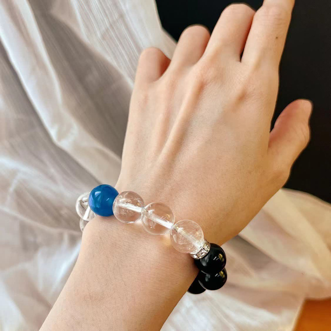 Olivenorma Bracciale con perline di cristallo trasparente e zaffiro ossidiana da 12 cm 