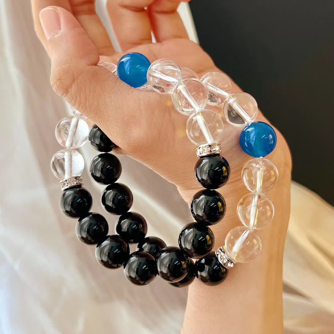 Olivenorma Bracciale con perline di cristallo trasparente e zaffiro ossidiana da 12 cm 