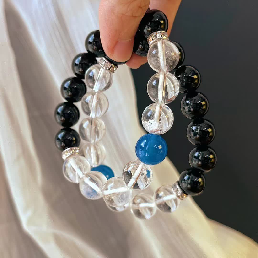 Olivenorma Bracciale con perline di cristallo trasparente e zaffiro ossidiana da 12 cm 