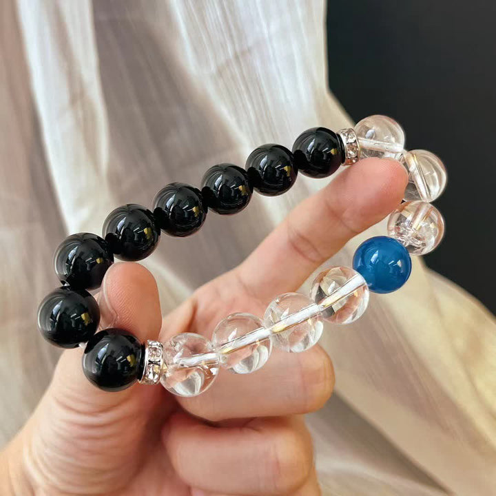 Olivenorma Bracciale con perline di cristallo trasparente e zaffiro ossidiana da 12 cm 