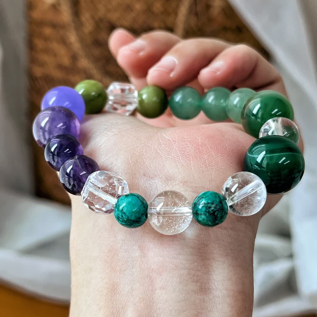 Bracciale Olivenorma con perline di avventurina verde ametista naturale 
