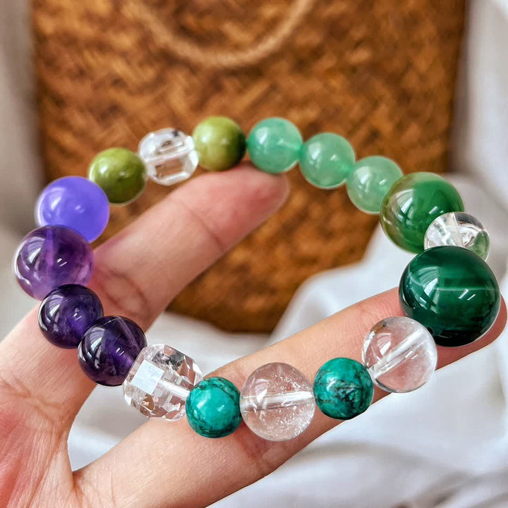 Bracciale Olivenorma con perline di avventurina verde ametista naturale 