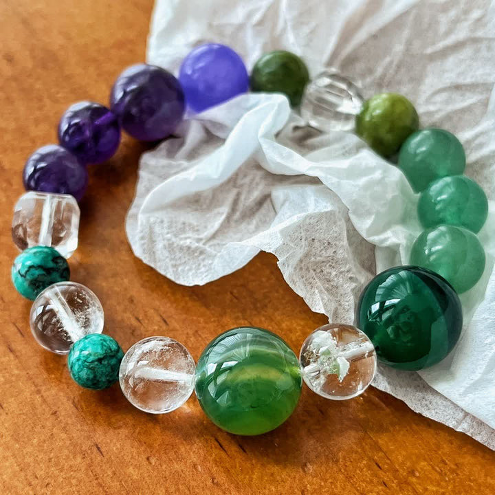 Bracciale Olivenorma con perline di avventurina verde ametista naturale 