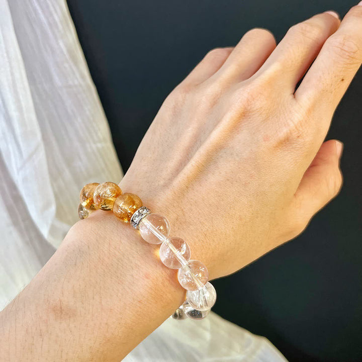 Bracciale Olivenorma con perline di cristallo trasparente di citrino e acquamarina da 10 cm