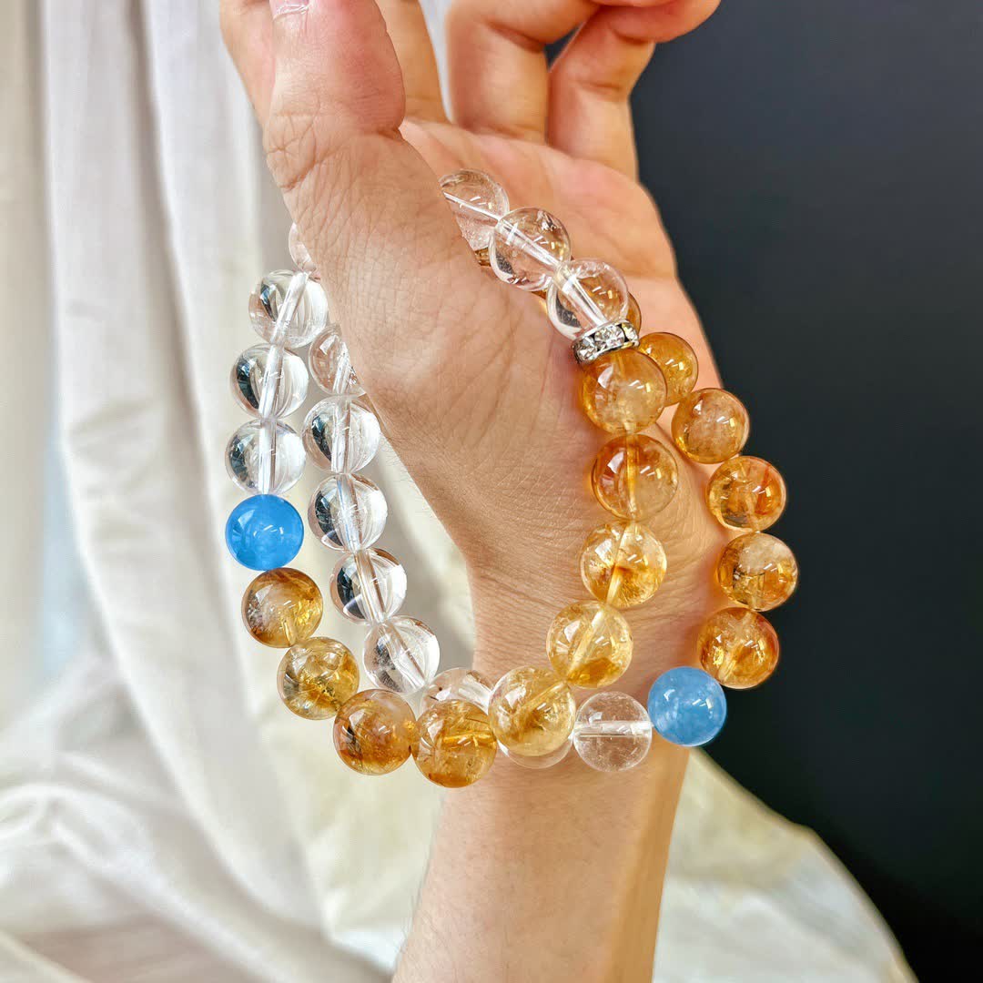 Bracciale Olivenorma con perline di cristallo trasparente di citrino e acquamarina da 10 cm