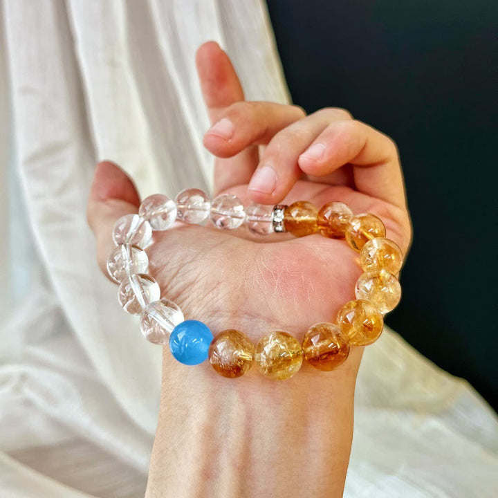 Bracciale Olivenorma con perline di cristallo trasparente di citrino e acquamarina da 10 cm