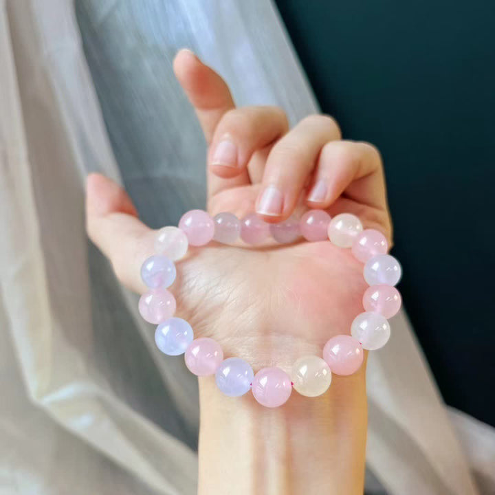 Bracciale di perline di calcedonio blu e quarzo rosa naturale Olivenorma 