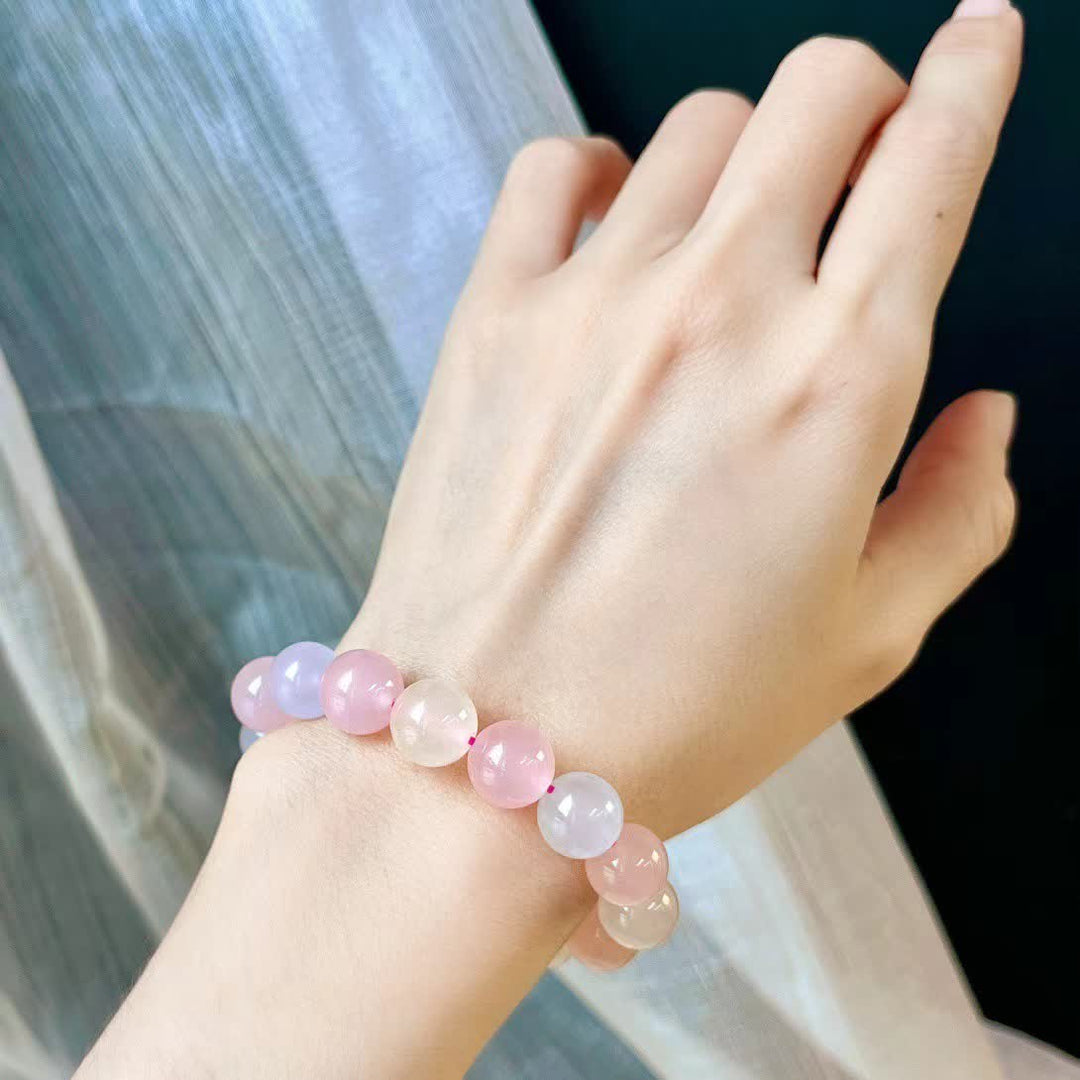 Bracciale di perline di calcedonio blu e quarzo rosa naturale Olivenorma 