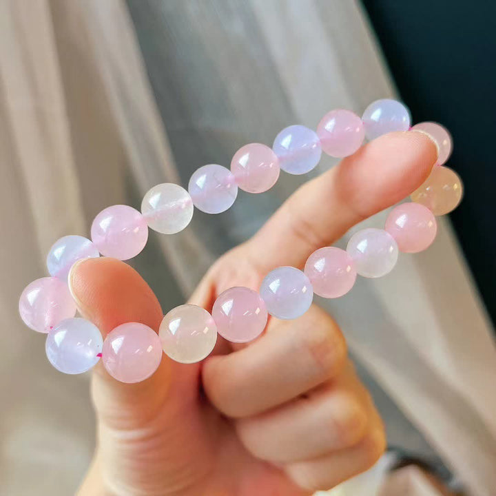 Bracciale di perline di calcedonio blu e quarzo rosa naturale Olivenorma 