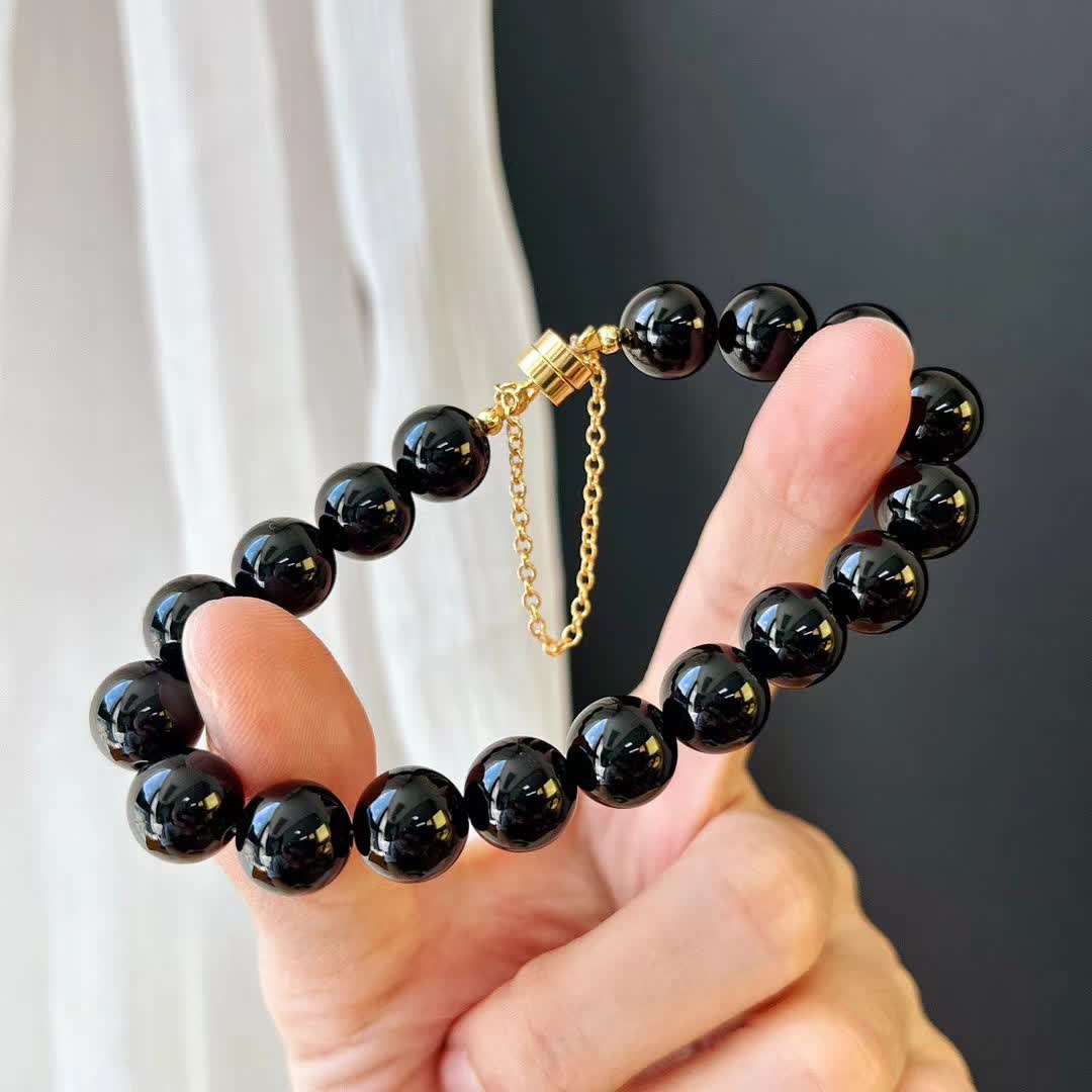 Bracciale magnetico in perle di ossidiana naturale Olivenorma 