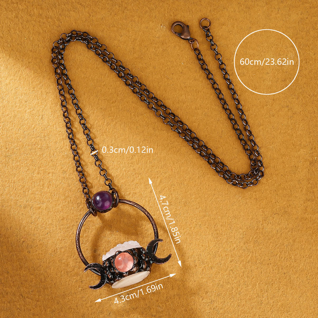 Collana Olivenorma con ciondolo a doppia luna in metallo e quarzo trasparente