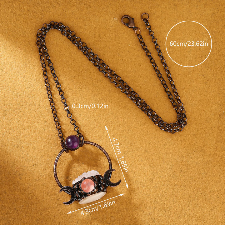 Collana Olivenorma con ciondolo a doppia luna in metallo e quarzo trasparente