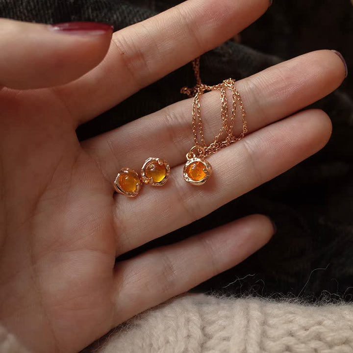 Olivenorma Squisito Semplice Ambra Orecchini Collana Gioielli Set