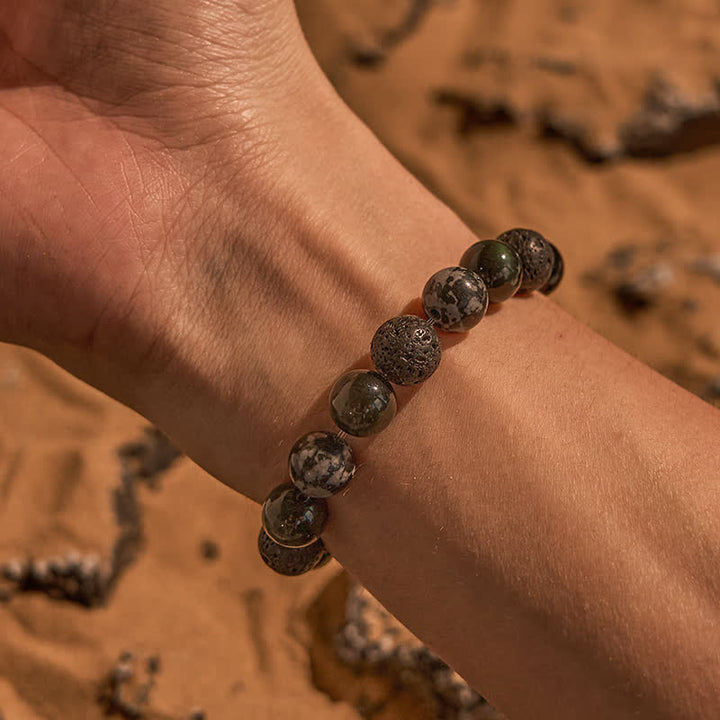 Bracciale di perline in pietra lavica di ossidiana diaspro grigio Olivenorma 