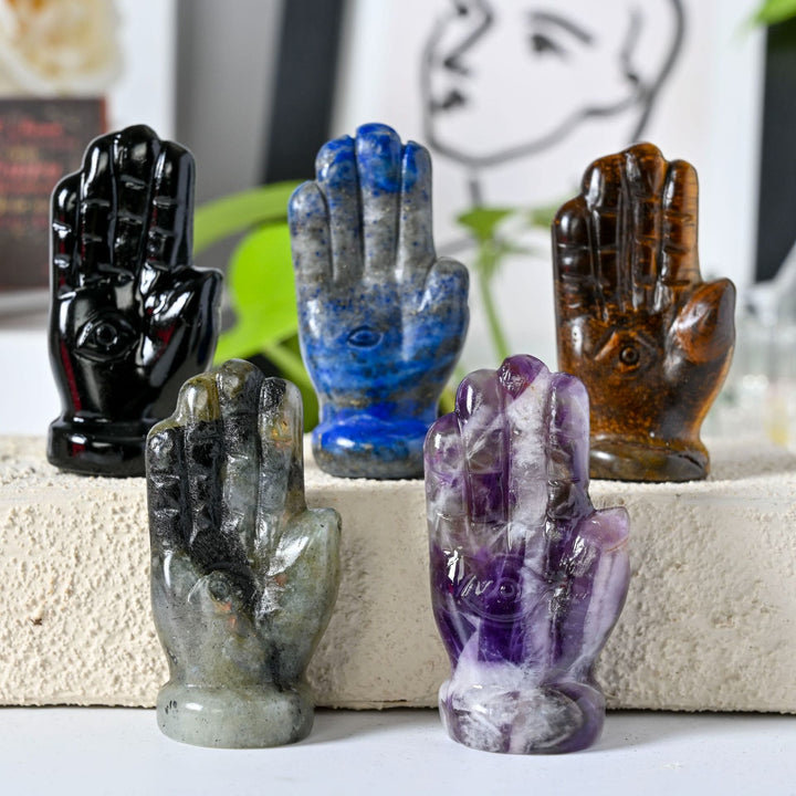 Decorazione in pietra preziosa naturale con mano di Buddha Olivenorma