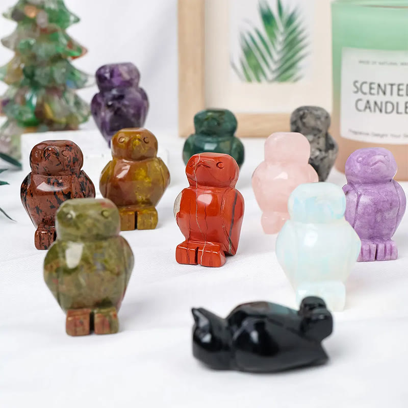 Olivenorma Decorazione ornamentale in pietra grezza incisa a forma di pinguino