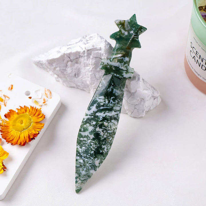 Decorazione con pietre preziose naturali con pugnale inciso Olivenorma  - Agata muschiata - image 7