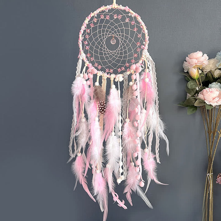 Olivenorma - Acchiappasogni con perline intrecciate rosa per amore, energia e sonno sereno - Senza luci - image 0