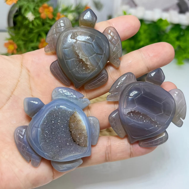 Decorazione ornamentale in pietra preziosa con tartaruga in agata geode naturale Olivenorma