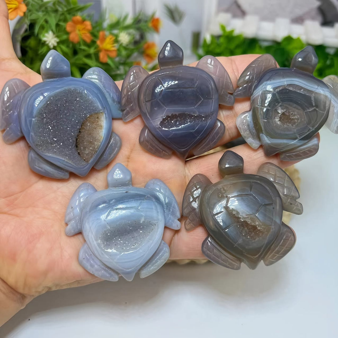 Decorazione ornamentale in pietra preziosa con tartaruga in agata geode naturale Olivenorma