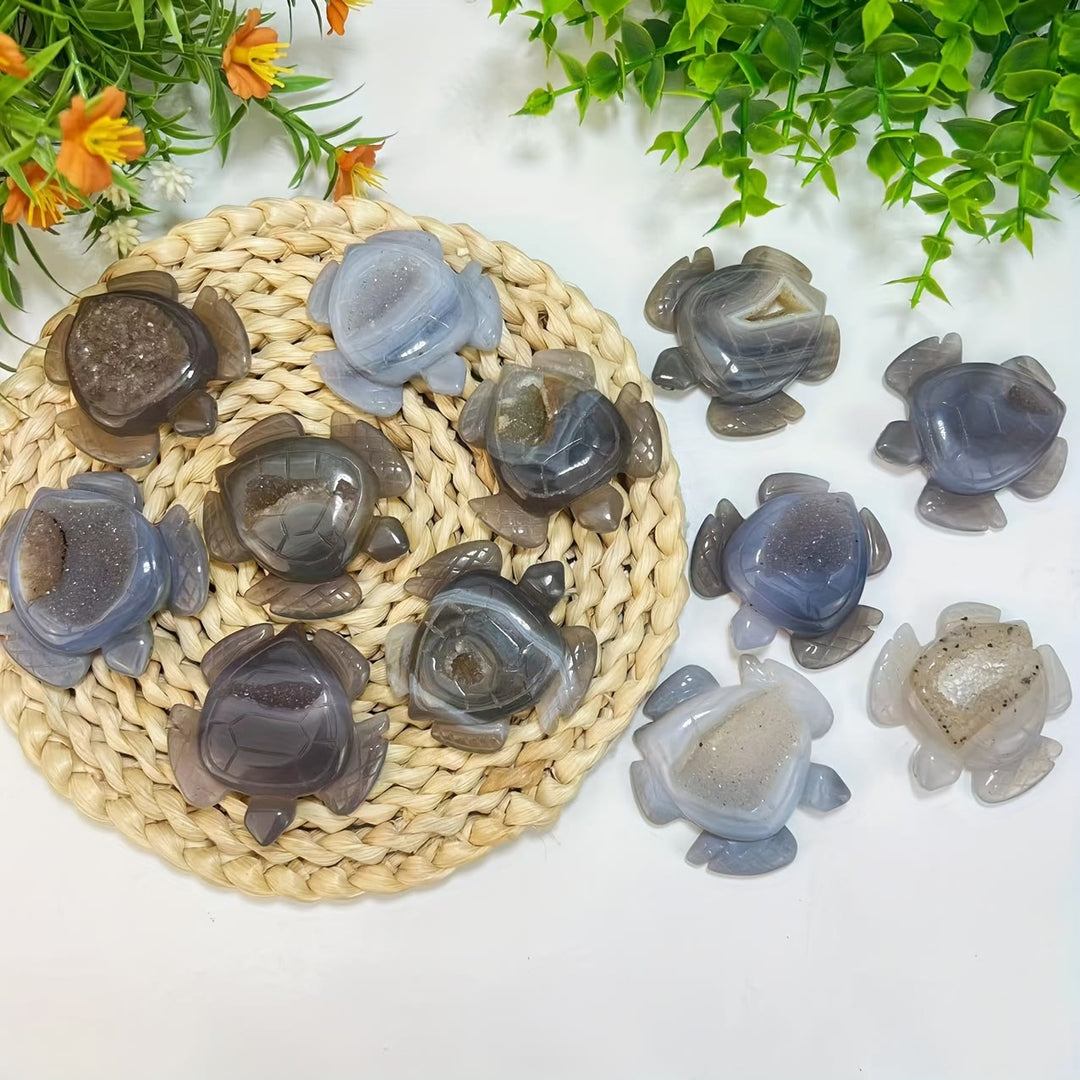 Decorazione ornamentale in pietra preziosa con tartaruga in agata geode naturale Olivenorma