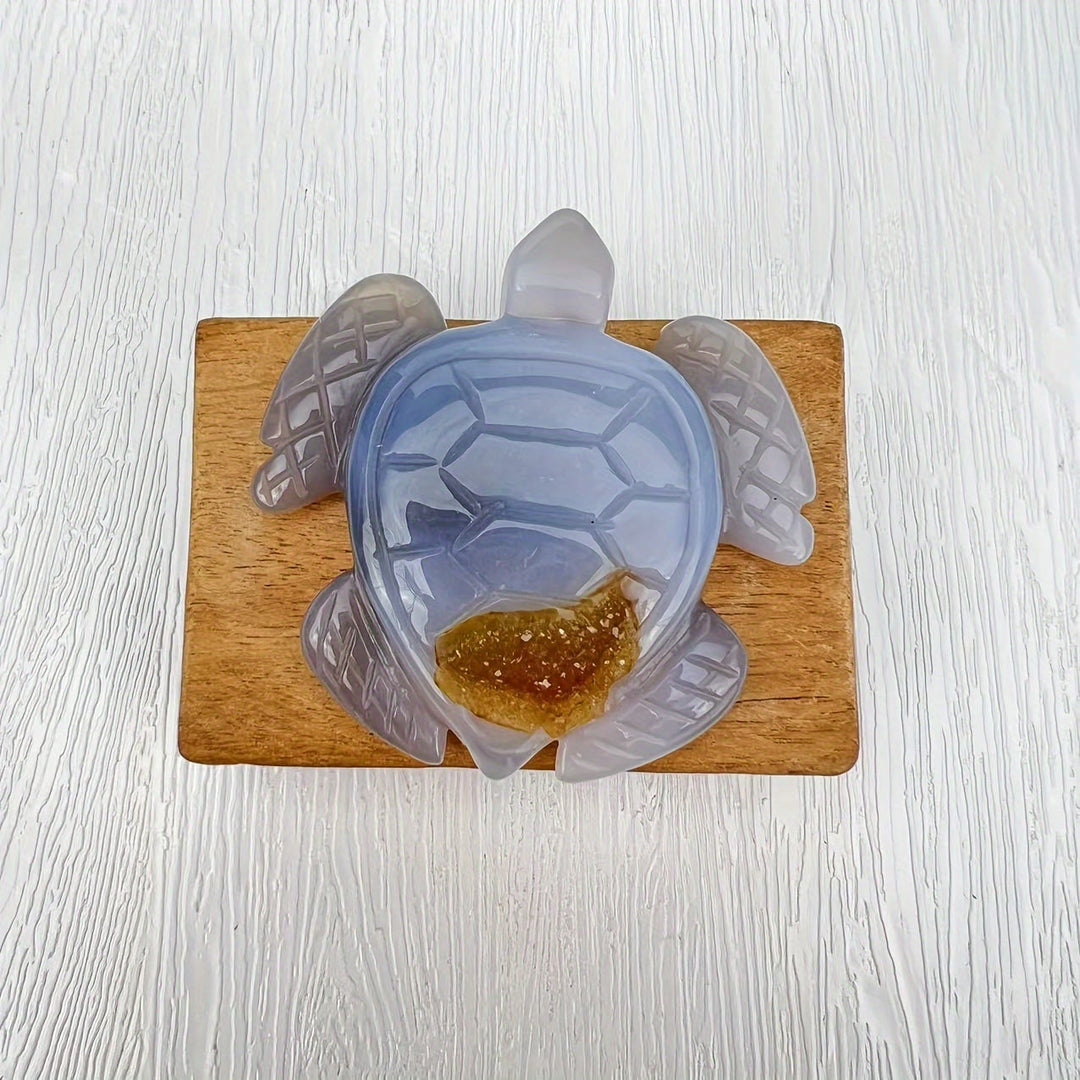 Decorazione ornamentale in pietra preziosa con tartaruga in agata geode naturale Olivenorma