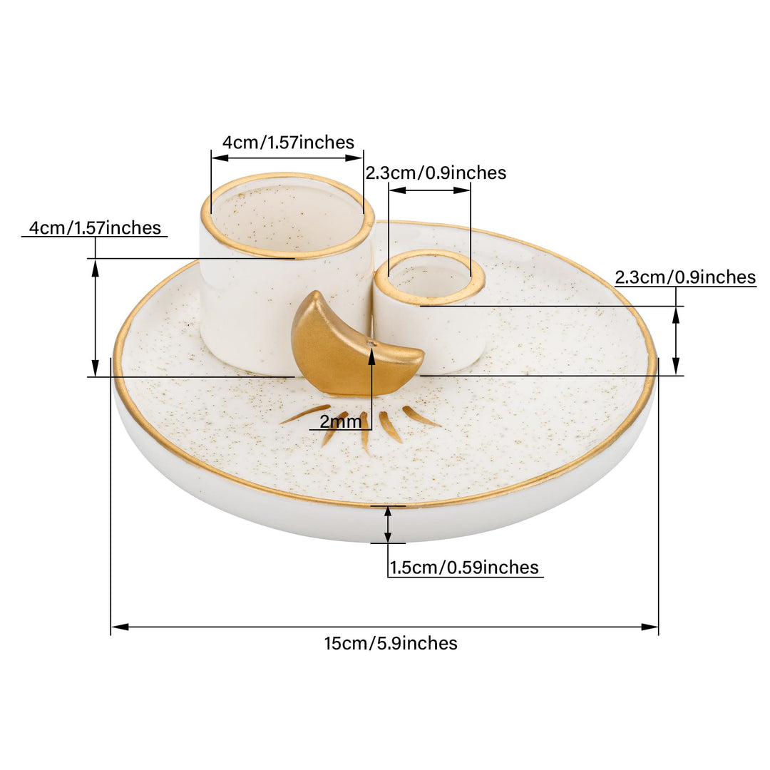 Porta incenso in ceramica con base in legno sacro della luna Olivenorma