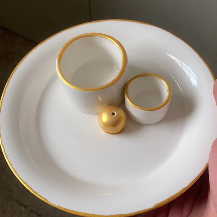 Porta incenso in ceramica con base in legno sacro della luna Olivenorma